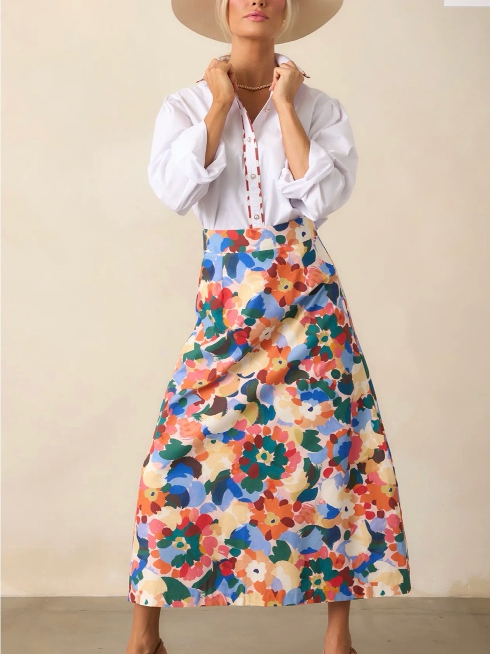 Prosperina by Carlisle- Vibrant Floral Maxi Skirt in Multi Color 100% cotton NWT